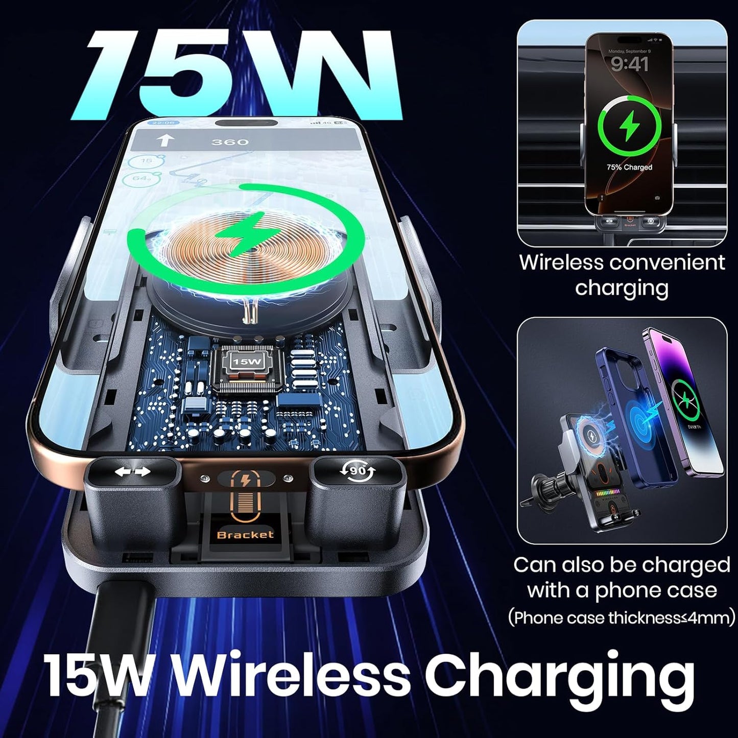 Auto-Clamping Car Phone Holder & Charger